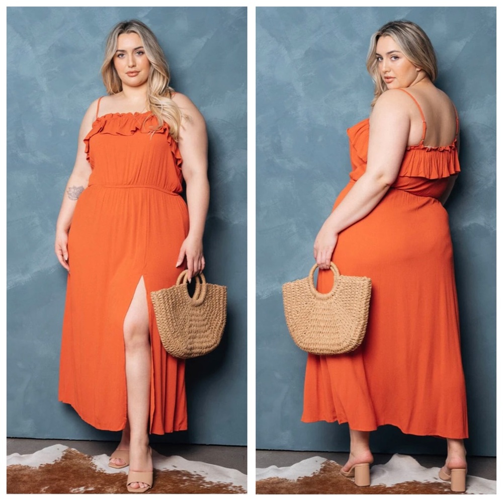 Rust Ruffle Maxi Dress Plus Size